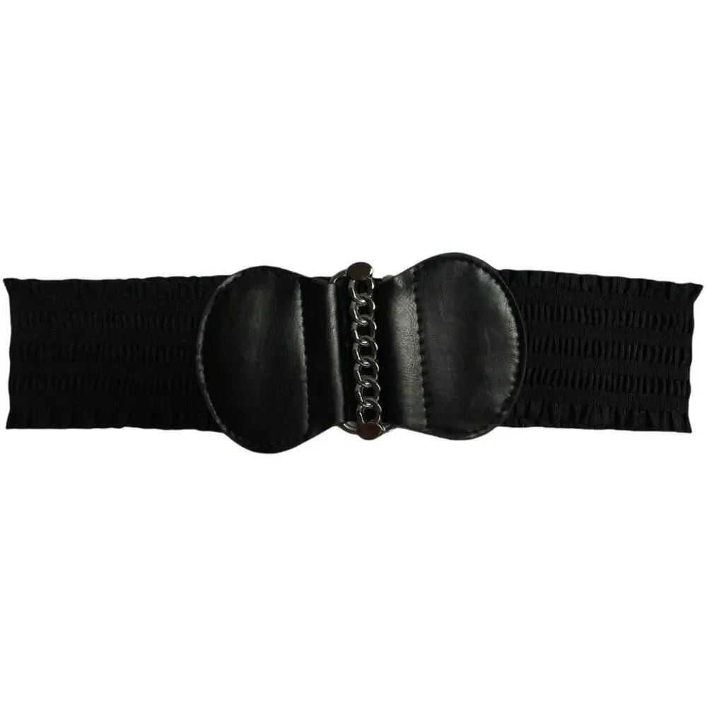 Black Wide Elastic Ruffle Women's Belt 26.5